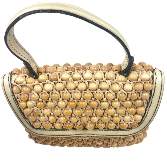 Vintage Italian Koret Handmade Wood Bead Luxury Woven Chic Unique Hand Bag Purse - Picture 7 of 16